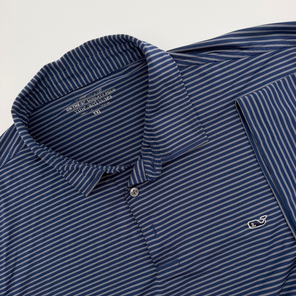 Vineyard Vines On-The-Go Sankaty Polo Mens XXL Blue Striped Golf Shirt 1G010159